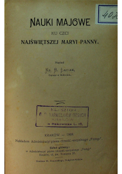 Nauki Majowe ku czci Najświetszej Maryi Panny 1908 r.