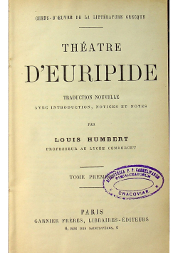 Theatre D Euripide Tome Premier