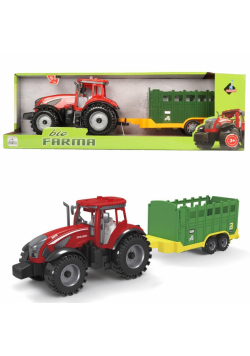 Traktor z zieloną przyczepą