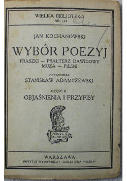 Kochanowski Wybór poezji Fraszki Psałterz Dawidowy Muza Pieśni 1929 r.