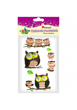 Naklejki piankowe 3D sowy ruchome oczy mix 8szt