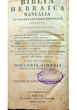 Biblia Hebraica Manualia 1828 r