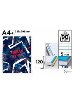 Notatnik A4+/120K kołowy kratka urban style