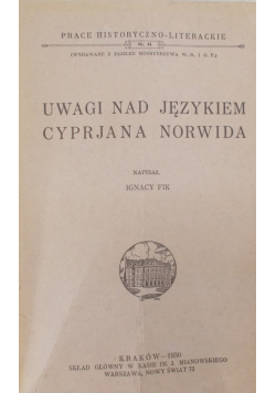 Uwagi nad językiem Cyprjana Norwida 1930 r.