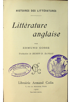 Histoires des Litteratures  Litterature anglaise  1900 r