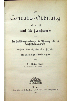 Die Concurs Ordnung 1882 r.