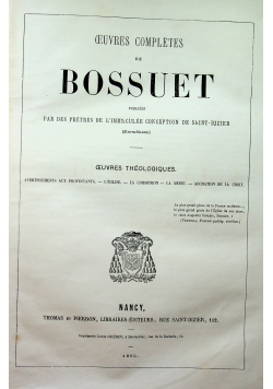 Oeuvres Completes de Bossuet Tome Cinquieme 1862 r.