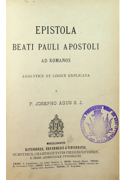 Epistola beti Pauli Apostoli ad Romanos 1888 r.