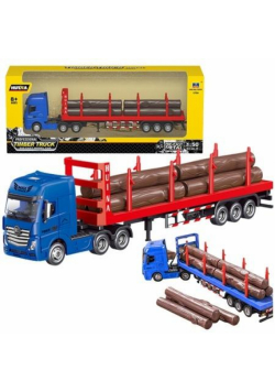 Ciężarówka transport drewna metalowa 1:50 czerwona