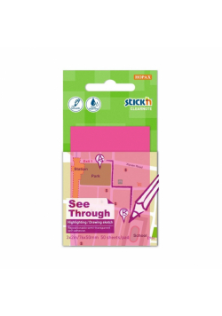 Notes samoprzylepny 51x76mm przezroczysty 50K róż
