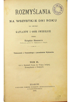 Rozmyślania na wszystkie dni roku tom II 1895r