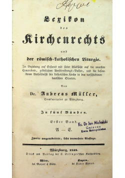 Lexikon des Kirchenrechts Tom I 1838 r.