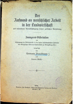 Der Aufwand an menschlicher Arbeit in der Landwirtschaft 1914 r.