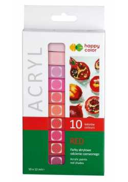 Farby akrylowe 12ml 10 kol czerwony HAPPY COLOR