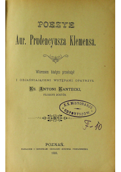 Poezye Aur Prudencyusza Klemensa 1888r