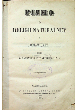O religii naturalnej i obiawioney 1854 r