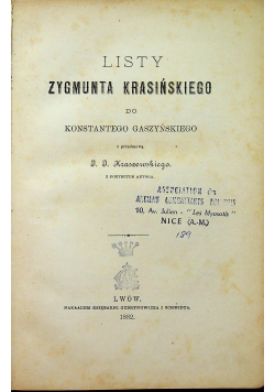 Listy Zygmunta Krasińskiego do Konstantego Gaszyńskiego 1882 r.