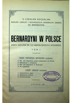 Bernardyni w Polsce 1453 - 1530 Tom I 1933 r.