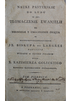 Nauki pasterskie do ludu tom I 1804 r.