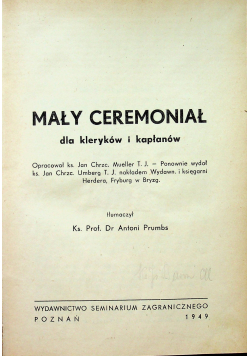 Mały Ceremoniał dla  kleryków i kapłanów 1949 r