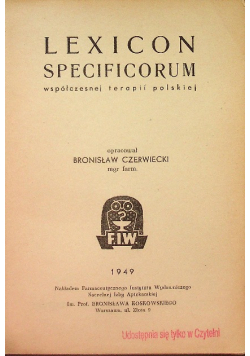 Lexicon specificorum współczesnej terapii polskiej, 1949 r.
