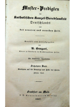 Muster Predigten der katholischen Kanzel deredfamfeit 1847 r.