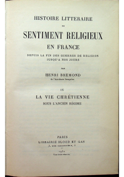 Histoire Litteraire du Sentiment Religeux en France tom IX 1932 r.