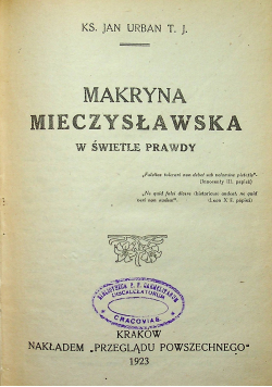 Makryna Mieczysławska w świetle prawdy 1923 r