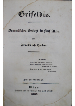 Griseldis Dramatisches Gedicht in funf Akten 1837 r.
