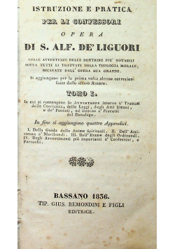 Istruzione e Pratica per li Confessori Opera Tom I 1836 r.