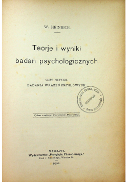 Teorje i wyniki badań psychologicznych Część 1 1902 r.