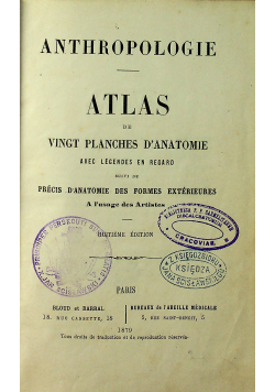 Anthropologie Atlas de Vingt Planches D'Anatomie 1879 r.