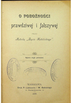 O pobożności prawdziwej i fałszywej 1899 r.