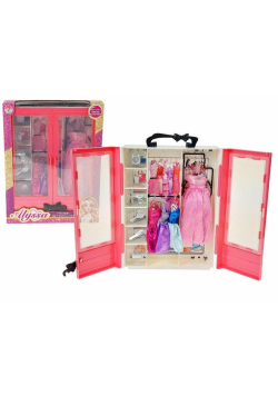 Szafa z 4 sukienkami dla lalek 29cm + akcesoria