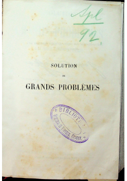 Solution de Grands Problemes 1854 r