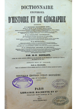 Dictionnaire universel D Histoire et de geographie 1871 r.