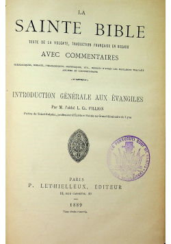 La Sainte Bible Introduction Generale Aux Evangiles 1889 r.