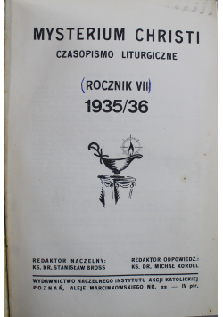 Mysterium christi Czasopismo liturgiczne Rocznik VII 9 numerów ok 1935r