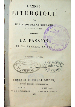 Lannee Liturgique La Passion 1876r