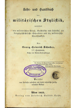 Lehr und Handbuch der militarischen Stylistik Dritte Auflage 1851 r