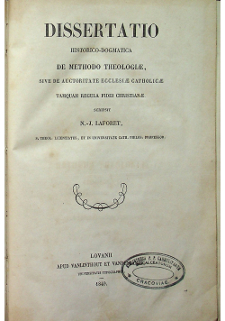 Dissertatio Historico - Dogmatica 1849 r.