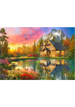 Puzzle 1000 Piekna chatka z górami w tle
