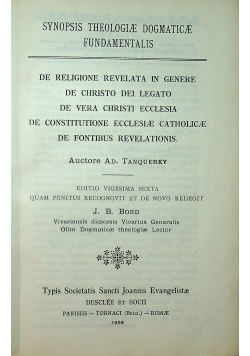 Synopsis Theologiae Dogmaticae Tom I
