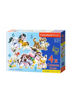 Puzzle konturowe 4x1 Zwierzęta i ich dzieci