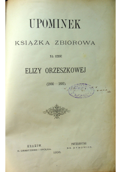 Upominek Książka zbiorowa na część Elizy Orzeszkowej 1893 r.