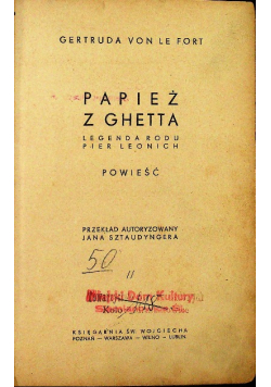 Papież z Ghetta legenda rodu Pier Leonich, 1936 r.