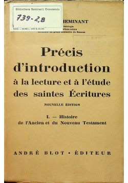 Précis D'introduction À La Lecture Et À L'étude Des Saintes Écriture 1940 r.