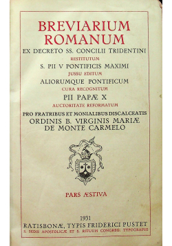 Breviarium Romanum Pars Aestiva 1931 r.