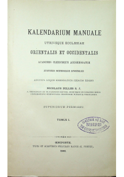 Kalendarium Manuale Utriusque Ecclesiae Orientalis et occidentalis 1896 r.