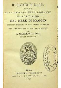 Il Divoto Di Maria 1891 r.